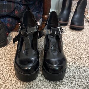 Madden Girl Black Platform T-Strap Shoes